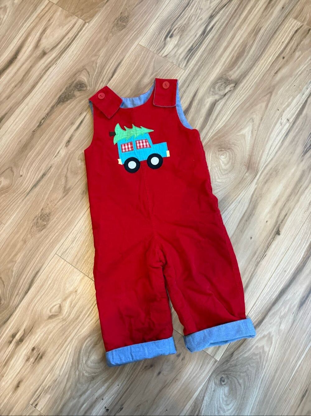 Vintage 90s Boys Red Corduroy Reversible Embroidered Christmas Romper Size 24mo